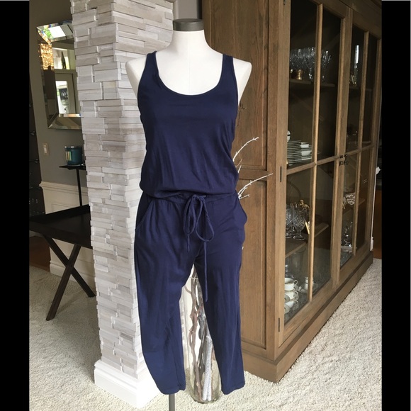 navy cropped jumpsuit